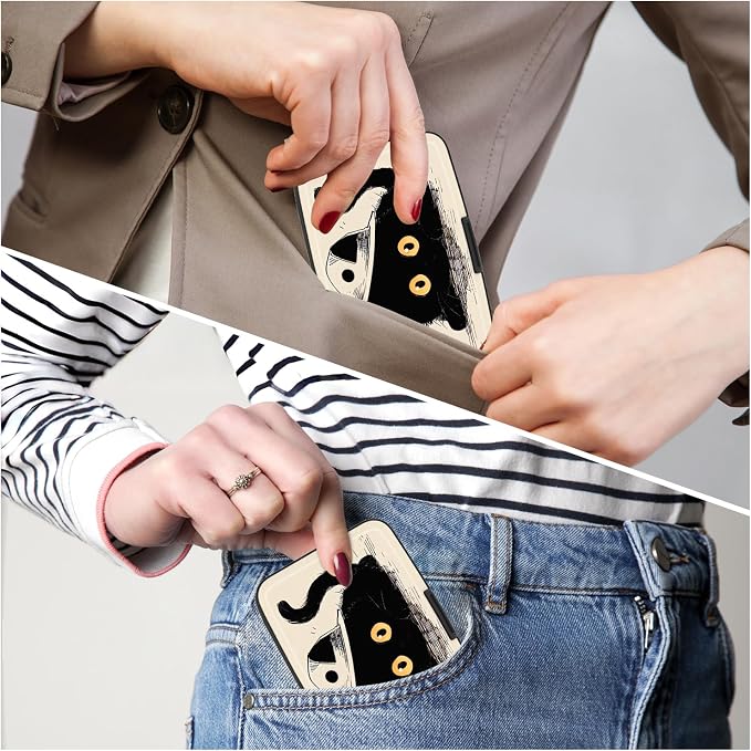 Credit Card Holder, Mini Aluminum Card Wallet RFID Blocking Slim Metal Hard Card Case for Women Men, Cat Lying Down - Image 6