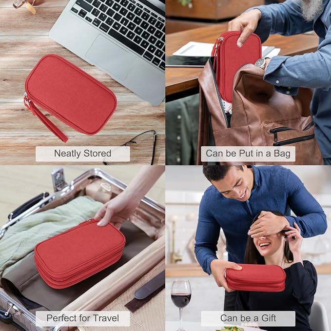 FYY Electronic Organizer, Travel Tech Pouch Bag, Cable Organizer Red | Wrist Strap, Waterproof, Double Layers Portable Electronics Travel Carrying Case for Cord, Charger, Daily Business Trips Use - Image 7