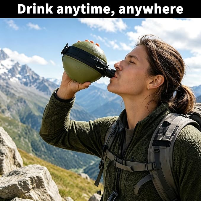 Premium Collapsible Water Bottle for Travel - 580ML Foldable & Portable with Compass/Hook, Food Grade Material - Ideal for Hiking, Camping (Army Green) - Image 6