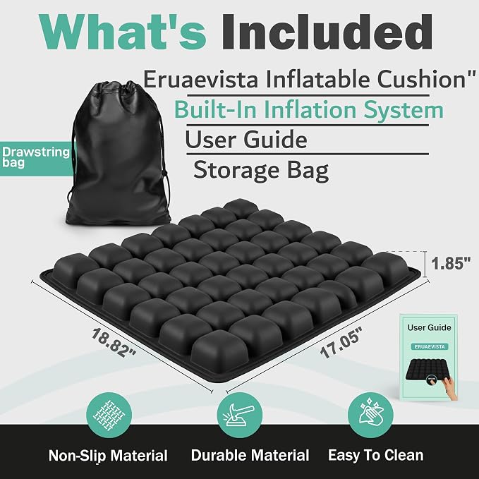 Airplane Seat Cushion, Travel Seat Cushion, Inflatable Wheelchair Cushion for Office Chairs, Stadium Seats with Built in Pump, Car, Office Chair, Tailbone Pain Relief - Image 2