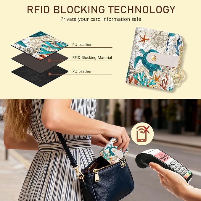 Jogjam Sea Turtle Rfid Women Wallet, Small Slim Thin Credit Card Holder | PU Leather Bifold Cash Zipper Coin Pocket ID Window, for Female Ladies Teen Girls Girly Gifts - Image 3