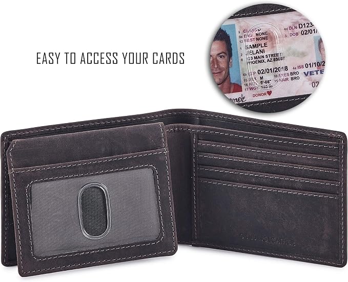 Wallet for Men Slim RFID Blocking Leather Bifold Minimalist 2 ID Windows Gift Box Carteras Para Hombres (CRAZY HORSE, COFFEE) - Image 2