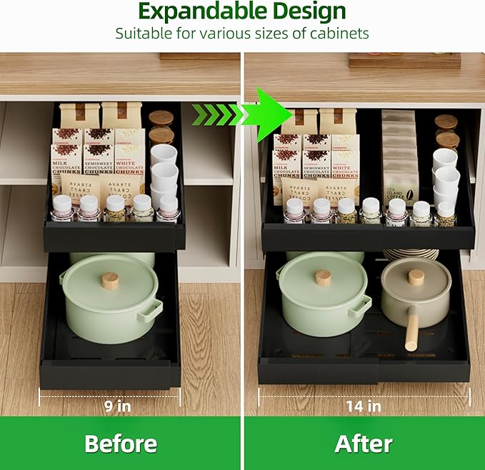 PAKETA 4 Pack Expandable Pull Out Cabinet Organizer,21" Deep | Pull Out Drawers for Cabinets with width from 9" to 14",Sliding Drawers for Cabinets with Upgrade 3 Slide Rails,hold 65 lbs - Image 3