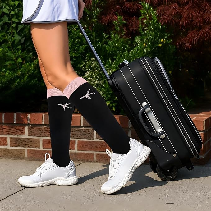 Skicuff 2 Pairs Travel Compression Socks for Women and Men 15-25 Mmhg Graduated Knee High Socks for Flying Airplane Pilots - Image 2