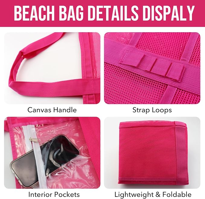 Large Mesh Beach Tote Bag, 9-Pocket Foldable Summer Vacation Beach Bag for Travel, Pool, Gym, Cruise - Image 6