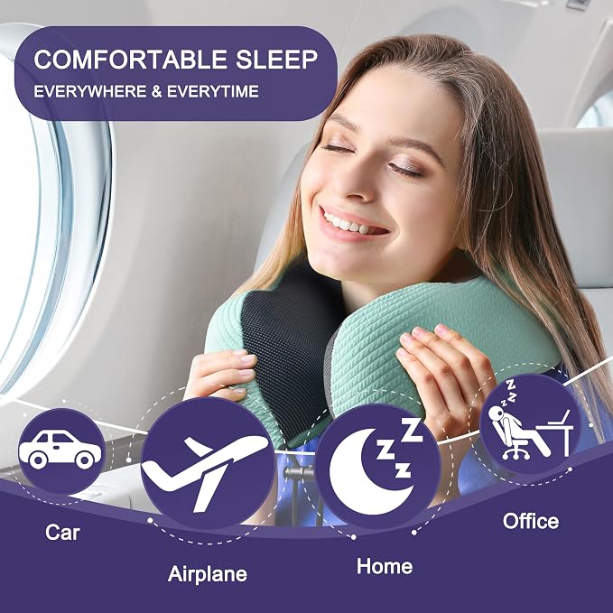 napfun Neck Pillow for Travel, Memory Foam Airplane Pillow, Turquoise | 360° Neck Support, Upgraded 100% Memory Foam for Airplane, Car, Train, Bus, Office Sleep, Travel Essentials for Long Flights - Image 6
