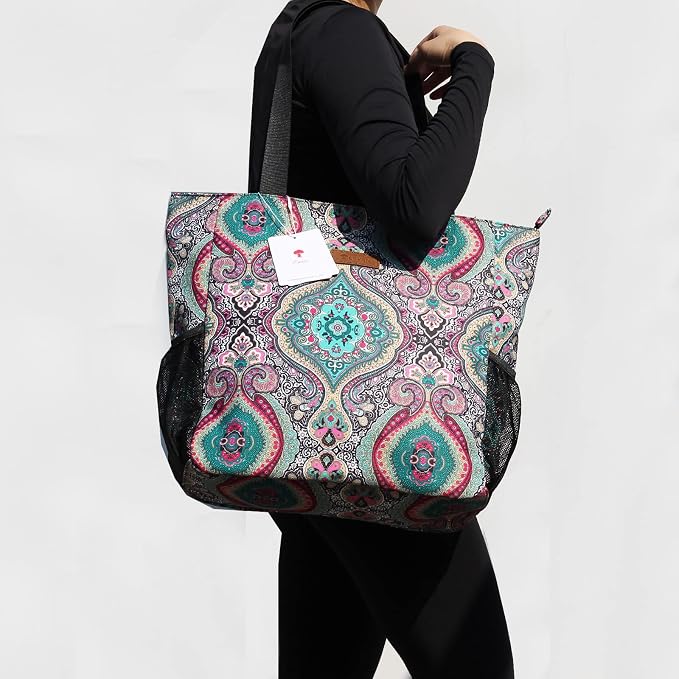 ESVAN Original Floral Water Resistant Large Tote Bag Shoulder Bag for Gym Beach Travel Daily Bags Upgraded - Image 2