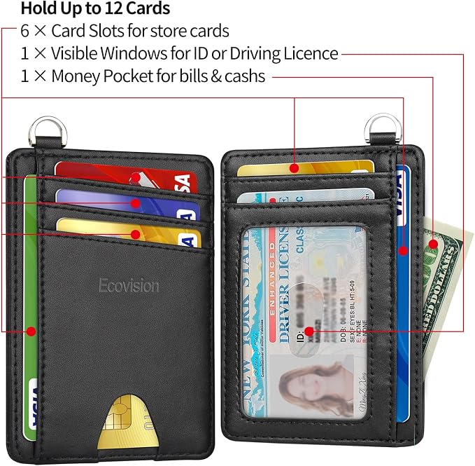 Slim Minimalist Front Pocket Wallet, RFID Blocking Credit Card Holder Wallet with Detachable D-Shackle for Men Women - Image 5