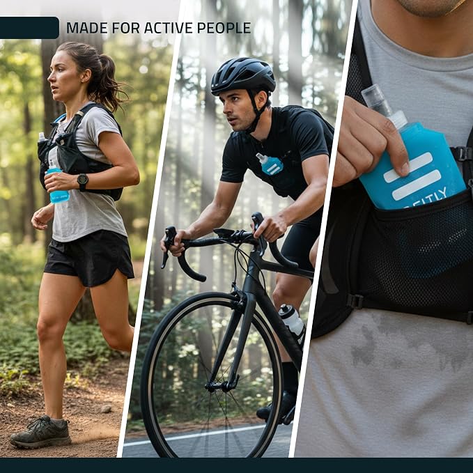 FITLY Soft Flask - Shrink As You Drink Soft Water Bottle for Hydration Pack - Folding Water Bottle Ideal for Running, Hiking, Cycling, Climbing & Rigorous Activity - Image 7