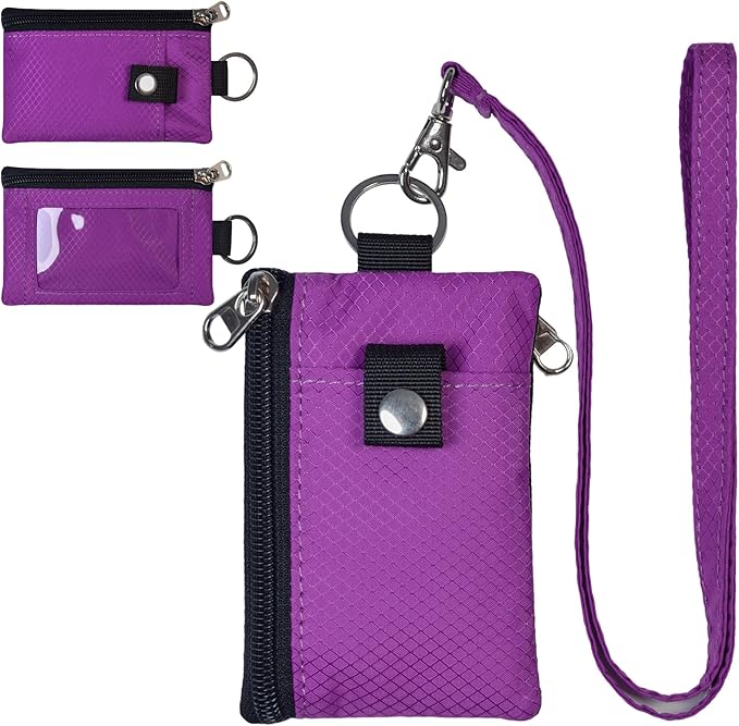 CHENSPRX Minimalist RFID Blocking Small Wallet with ID Window,WaterResistant Zip Id Case Wallet with Lanyard Keychain for Cards,Cash,Travel,Women,Men by CHENSPRX