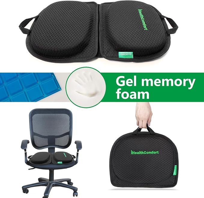Small Travel Seat Cushion Cooling Gel & Memory Foam Portable Foldable Seat Pad for Airplane, Car, Office, Stadium Orthopedic Butt Pain Relief Pillow, 2-in-1 Design for Kids & Adults - Image 7