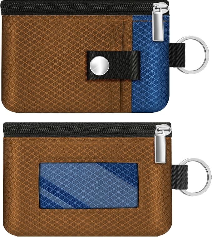 Minimalist RFID Blocking Small Wallet with ID Window,WaterResistant Zip Id Case Wallet with Lanyard Keychain for Cards,Cash,Travel,Women,Men (Brown/Electric Blue) - Image 3