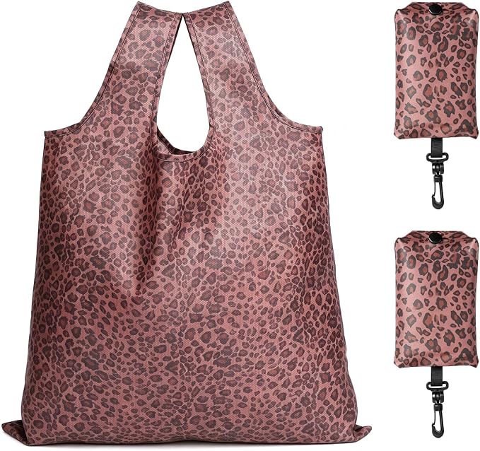 2 Pack Reusable Shopping Bag, Foldable Grocery Bags, Leopard Print | Large Capacity, Washable, Grocery Tote, Utility Travel Shoulder Bag by MOLOVACase