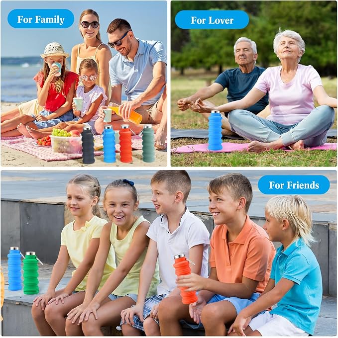 Lallisa 4 Pcs Collapsible Water Bottles 17 oz Reusable Silicone Foldable Travel Water Bottle Portable Leak Proof Sports Bottles for Gym Camping Hiking (Army Green, Orange, Blue, Black) - Image 7