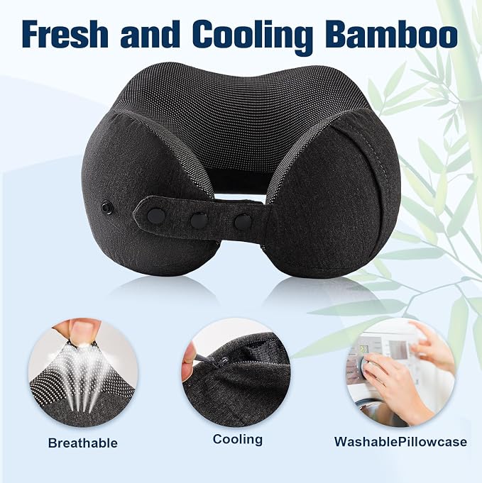 Cirorld Neck Pillow for Traveling, Travel Pillows for Airplanes,100% Pure Memory Foam Travel Neck Pillow, Adjustable Flight Pillow, Portable Plane Accessories with Eye Mask, Earplugs, Carry Bag - Image 5