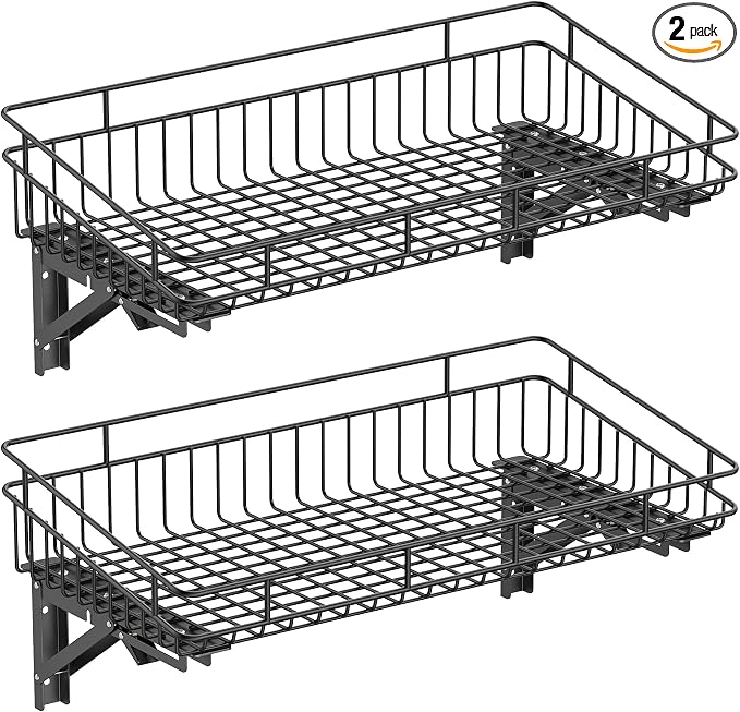ULIBERMAGNET Large Folding Garage Shelf,Heavy Duty Wire Basket Storage Shelving,400LB Wall Mounted Storage DIY Folding Utility Racks for Garage, Office, Basement, Closet, Kitchen, Laundry by ULIBERMAGNET