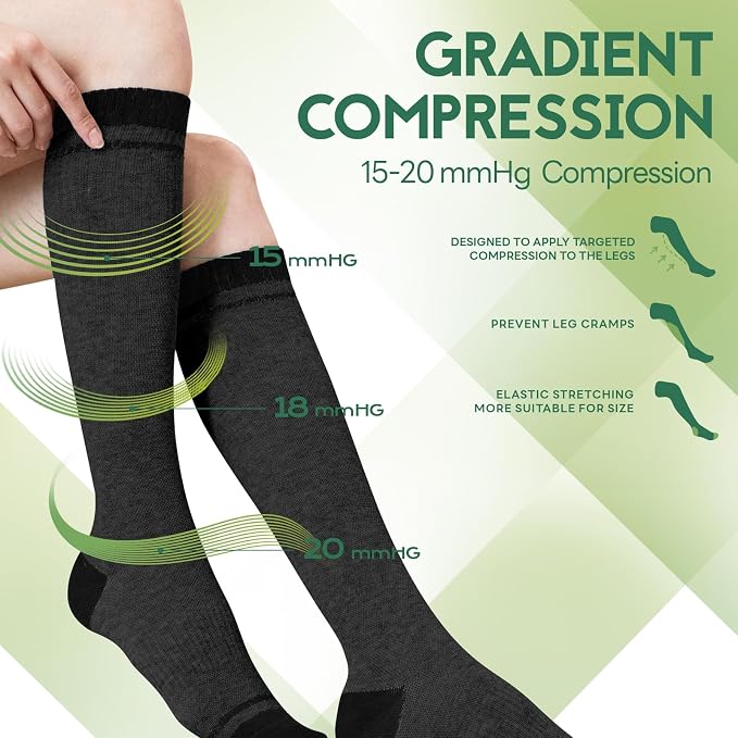 SONORAN Bamboo Viscose Compression Socks for Women & Men (3 Pairs) 15-20 mmHg Knee High Support for Nurses, Travel, Pregnant - Image 4