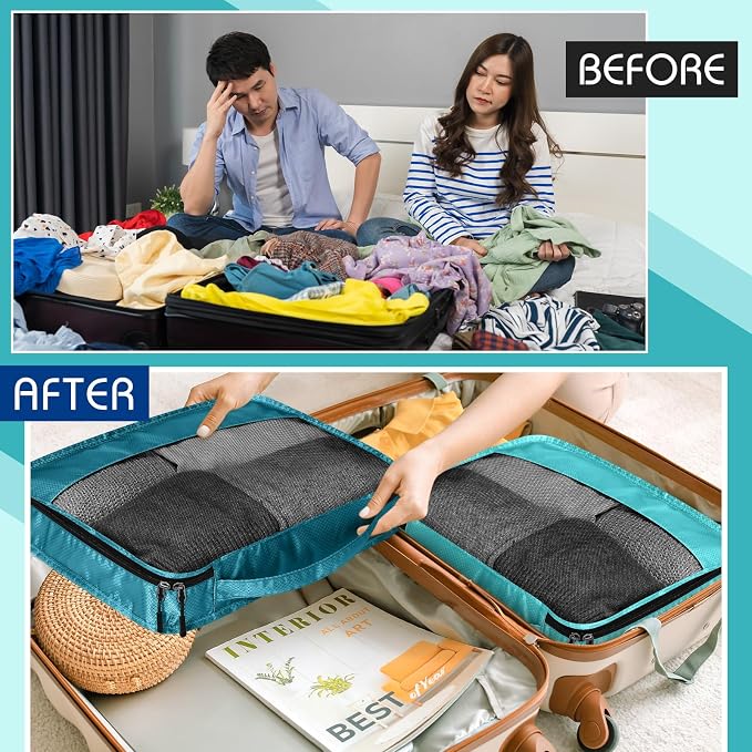 5 Pcs Packing Cubes for Suitcase Large Travel Cubes Carry on Luggage Organizer Bags for Clothes Accessories(M,Blue) - Image 5