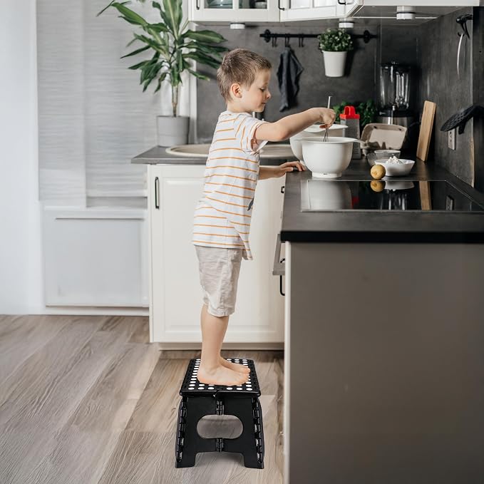 Delxo Folding Step Stool 9 inch,300Lbs Extra Wide Step Stool for Kids | Foldable Step Stool,15-Inch Extra Wide Non-Slip Foot Stools with Handle,Lightweight for Kitchen,Bathroom,Bedroom,Garden Black - Image 5