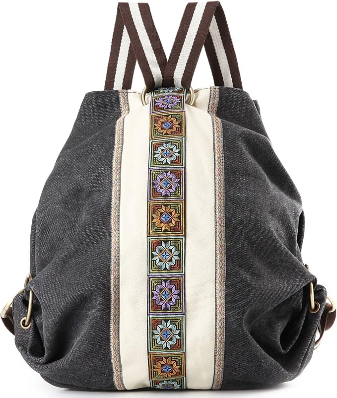 Goodhan WomCanvas Backpack Daypack Casual Shoulder Bag, Vintage Heavy-duty Anti-theft Travel Backpack(Grey Black) by Goodhan