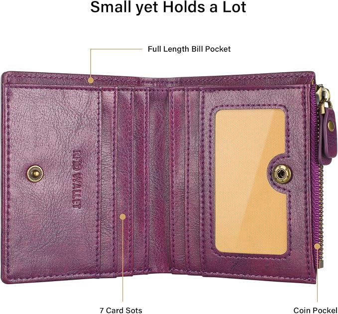 Ultra Thin Small Compact Leather Womens Girls Wallets RFID Blocking Credit Card Holder for Women - Image 3