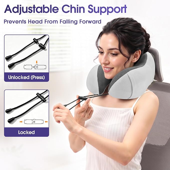 CloudBliss Memory Foam Travel Neck Pillow, Set of 2, Black & Light Grey | Travel Neck Pillow for Long Flight, Train, Car & Office, Plane Travel Accessories with Eye Mask, Earplugs, Storage Bag - Image 5