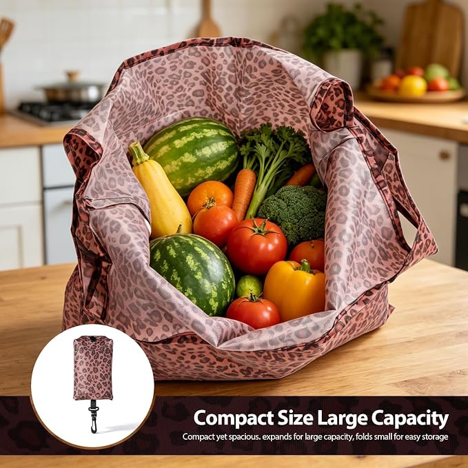 1 Pack Reusable Shopping Bag, Foldable Grocery Bag, Leopard Print | Large Capacity, Washable, Grocery Tote, Utility Travel Shoulder Bag - Image 5