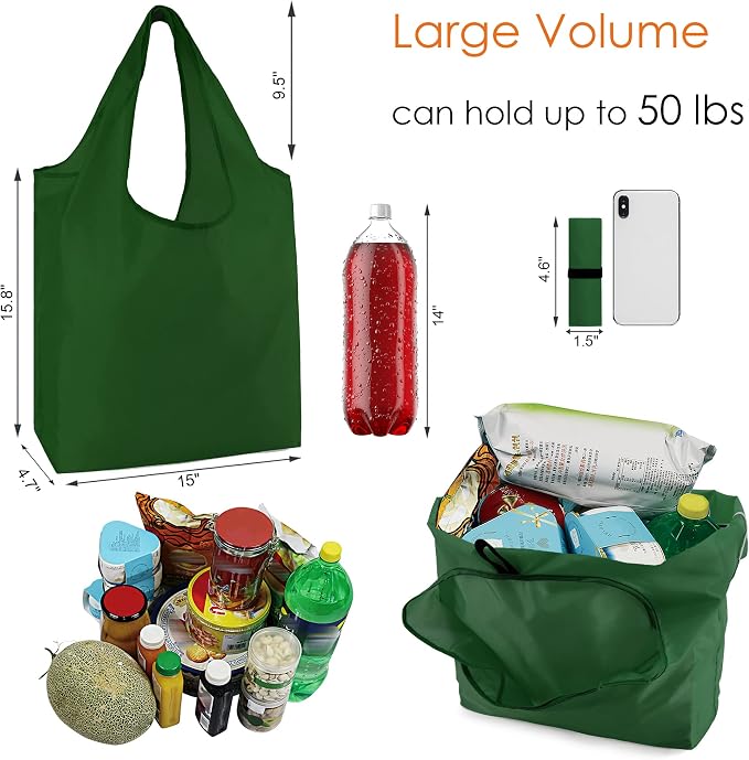 BeeGreen Reusable Bags for Shopping Machine Washable 12 Pack Xlarge Grocery bags Reusable Heavy Duty Folding with Elastic Band Colorful Tote Gift Bags Lightweight Durable Polyester - Image 3