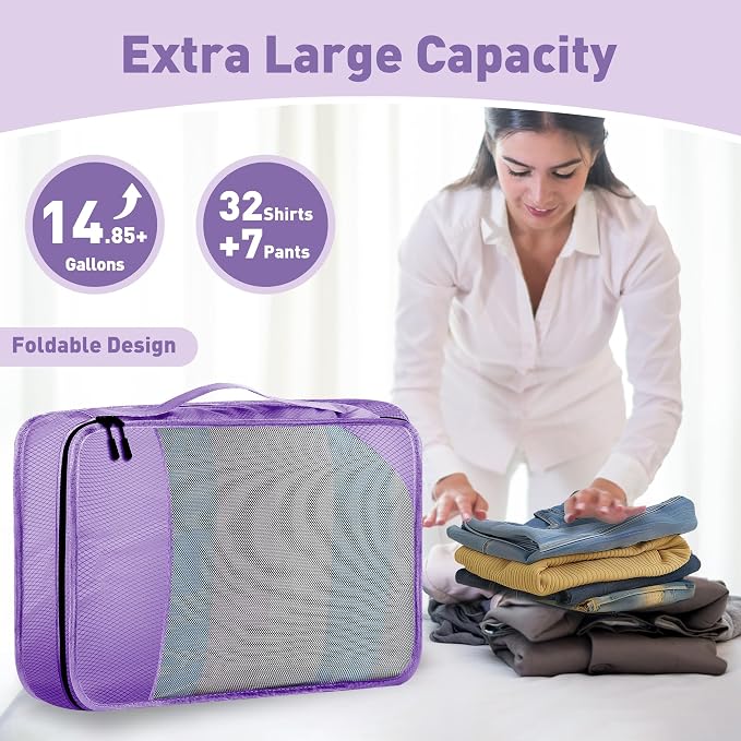 Toncoke 8-Piece Packing Cubes for Travel, 2026 Upgraded Durable Zippers & Reinforced Mesh, Complete Luggage Organizer Set with Shoe/Toiletry/Laundry Bags, 4 Sizes for Suitcase, Men Women, (Purple) - Image 6