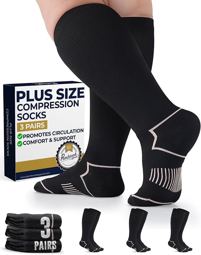 Pembrook Plus Size Compression Socks for Women Wide Calf - 3 Pairs, 20-30mmHg Extra Wide Calf Compression Socks, Up to 4XL by Pembrook