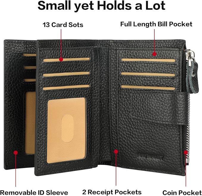 Small Compact Women Wallet RFID Blocking Genuine Leather Bifold Purse with ID Windows - Image 4