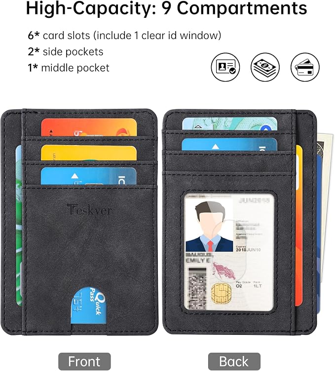 Teskyer Slim Minimalist Wallet for Men, RFID Front Pocket Card Holder | Ultra Slim Front Pocket Design, 8 Card Slots, RFID Protection, Smooth Faux Leather for Everyday Carry - Image 3