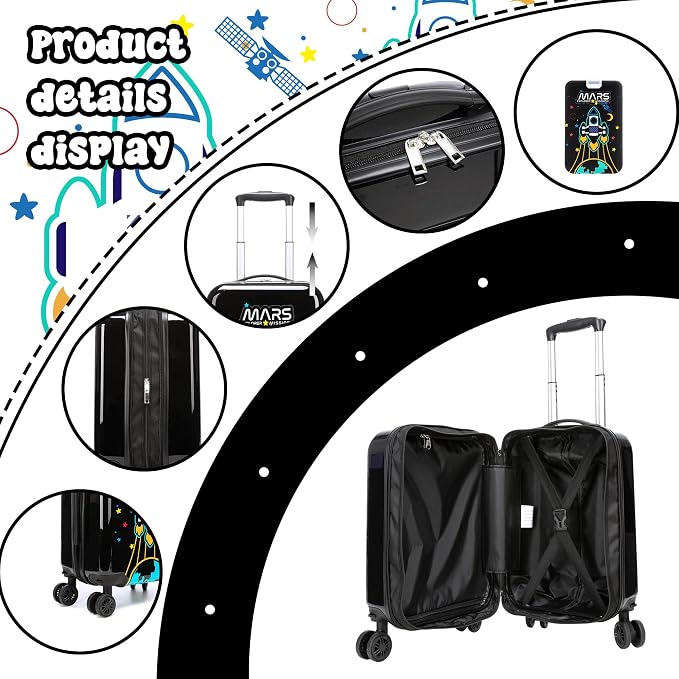 Kids Carry on Luggage Sets Boys Small Hardshell Suitcases with Wheels Toddler Suitcase Set 2 Piece Neck Pillow Airplane Kid's Traveling Essentials 16 Inches - Image 3