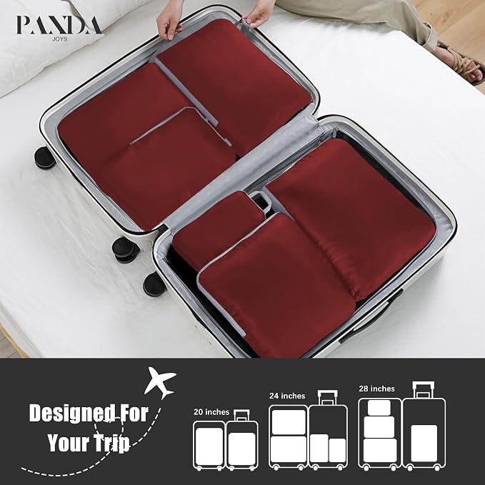 4 Set Compression Packing Cubes Travel - Travel Accessories Expandable Packing Organizers for Carry On - Essentials Luggage Bags - Burgundy - Image 6