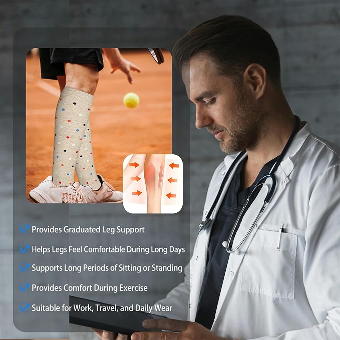 LEVSOX Cotton Compression Socks for Women&Men 20-30mmHg Knee High Cute Support Sock for Nurses Pregnancy Travel - Image 6
