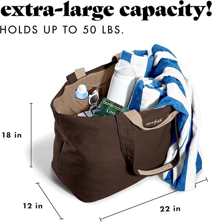 Fit & Fresh All The Things XL Beach Bag for Women, Oversized Travel Tote | Zip Closure, 3 Interior Pockets, 1 Large Zip Pocket, Dual Carry Handles, Canvas Weekender - Pool, College, Laundry, Groceries - Image 3