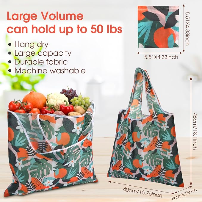 Eccliy 24 Pieces Reusable Grocery Bags Polyester Shopping Bags for Groceries Multi Colors Reusable Foldable Shopping Tote(Plants Style) - Image 3