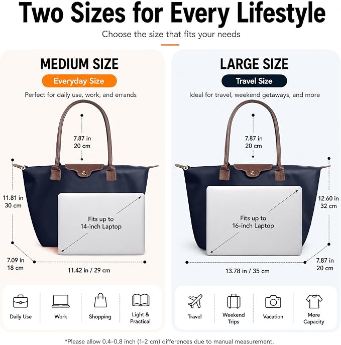Nylon Tote Bag for Women, Lightweight Foldable Shoulder Tote with Zipper, Large Work Travel Bag for Everyday Use - Image 6