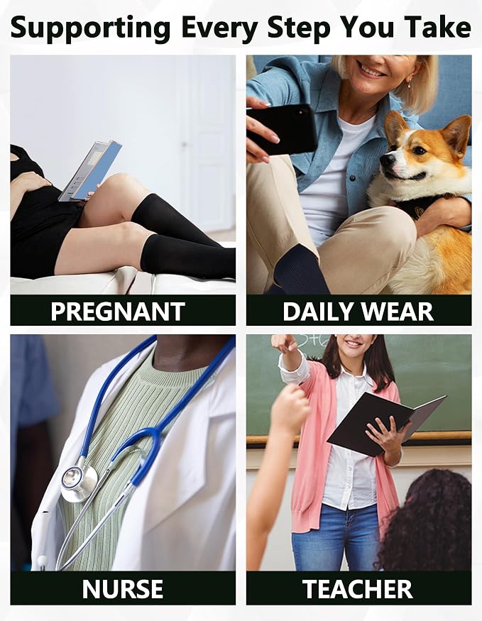 +MD 3 Pairs Bamboo Viscose Compression Socks for Women Men 15-20mmHg Knee High Support Stockings for Pregnancy Nurse Travel - Image 7