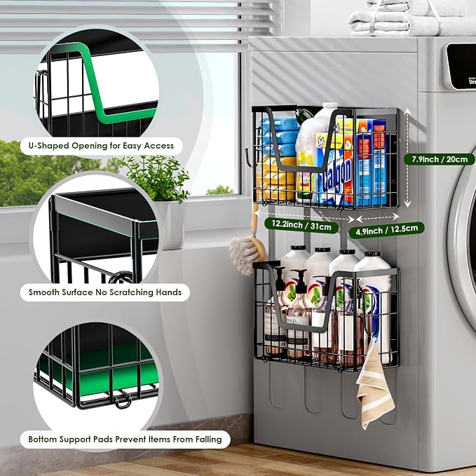 4-Pack Magnetic Fridge Shelf, Black Fruit Basket Potato Storage | Magnetic Shelf Refrigerator Organizer for Fruit & Veggie, Potato Onion Storage Bin; Multi-Use For Kitchen, Pantry & Laundry - Image 4