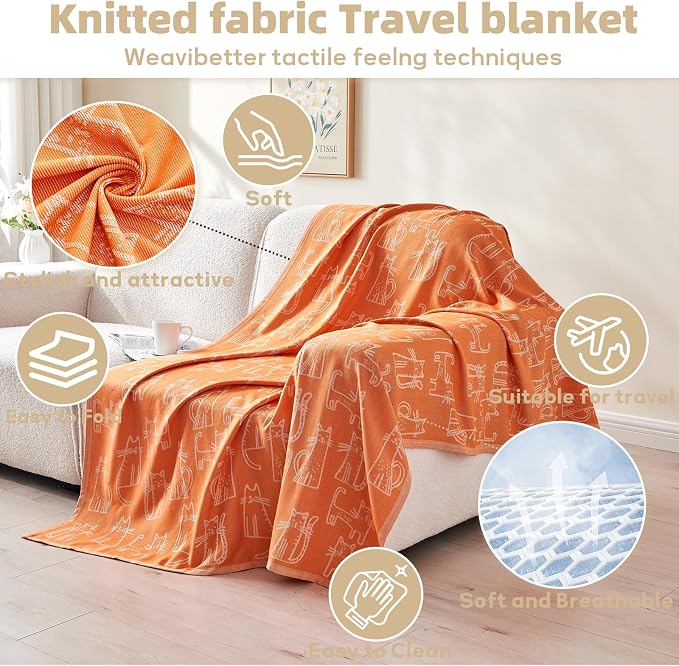 Travel Blanket Airplane - Ultra Soft & Lightweight Knit Design Compact Airplane Blanket,53x72 Inch,Stylish Travel Shawl Wraps for Flights,Office,Home Use,Travel Essentials & Gifts - Image 4
