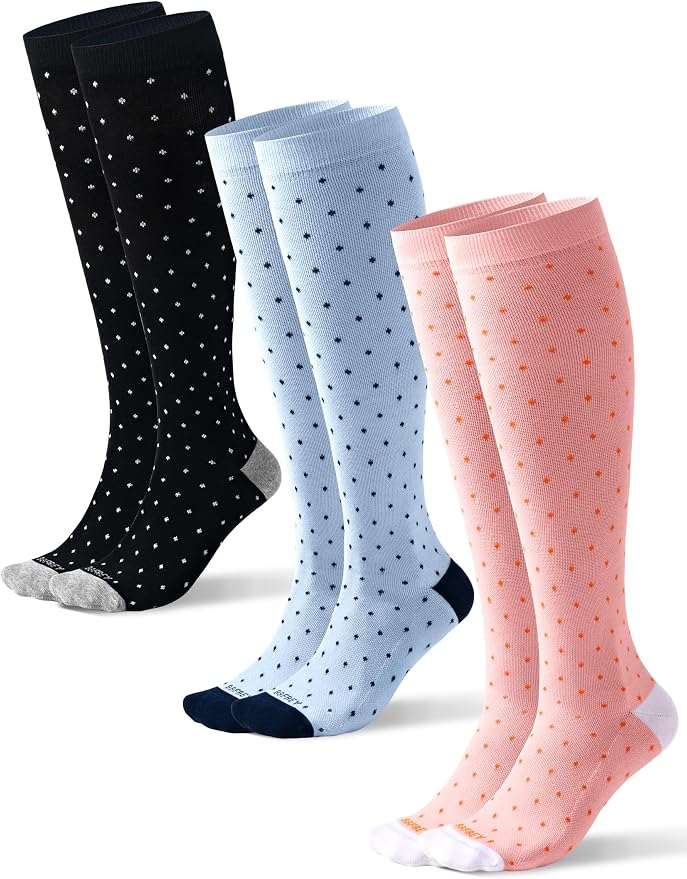 Light Compression Cotton Socks 8-15 mmHg for Women Men (3 Pairs) - Soft Knee High Socks for Comfort Support, Easy On by Bbfrey