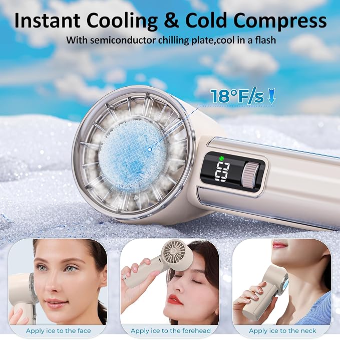 Handheld Fan with Ice Cooler, Mini Portable Fan Rechargeable, 18Hrs Cooling, 0-100 Adjustable Speed, Small Yet Powerful, Personal Hand Fans for Travel, Beach, Outdoor, Makeup, Gifts for Women - Image 2