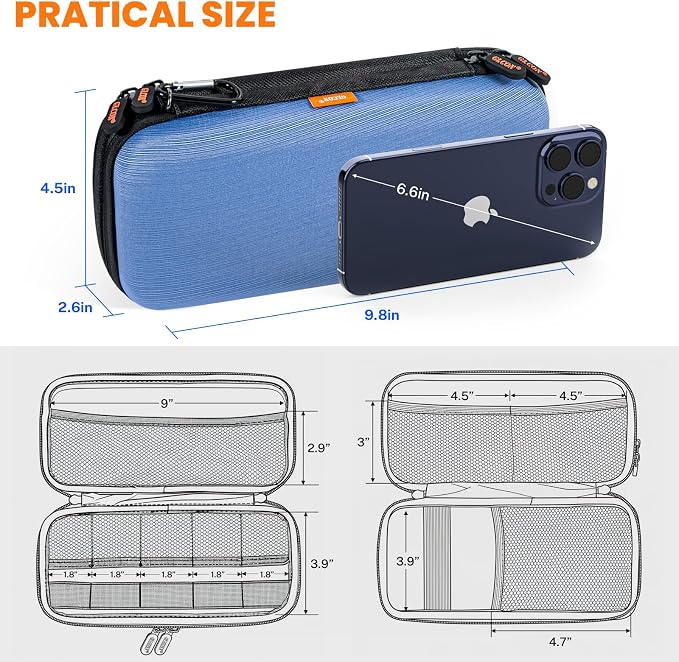 Hard Shell Carrying Case, Electronics Organizer Travel Case | Double-Layer ,Portable Tech Zipper Pouch for Charger, Phone, Power Bank, External Hard Drive & USB Flash Drive - Image 3