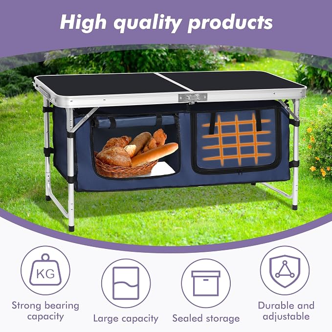 Camp Field Camping Folding Aluminum Table with Adjustable Legs for Outdoor Travel Beach, Backyards, BBQ, Party and Picnic Foldable Table - Image 4