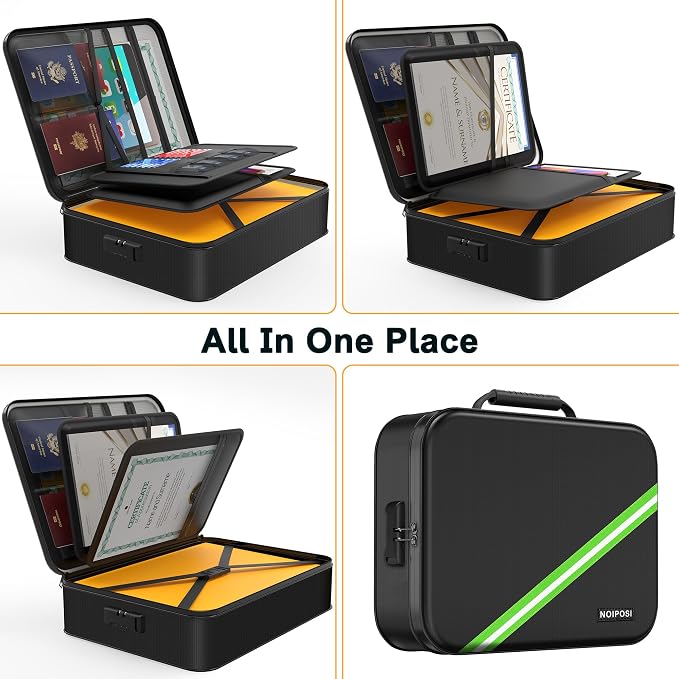 5200℉ Fireproof Document Box with Lock 8-Layer | Waterproof Important Document Organizer , Home Travel Strong Fireproof Safe Storage Box for Letter Size File - Image 3