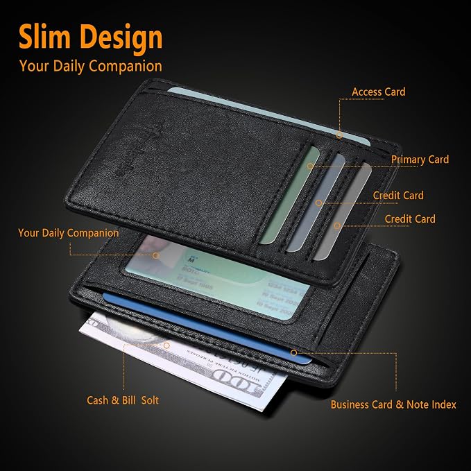 Travelambo Slim Minimalist Wallet for Men, RFID Blocking Credit Card Holder, Front Pocket ID Card Case, Gifts for Men, Husband, Boyfriend, Teenage - Image 5