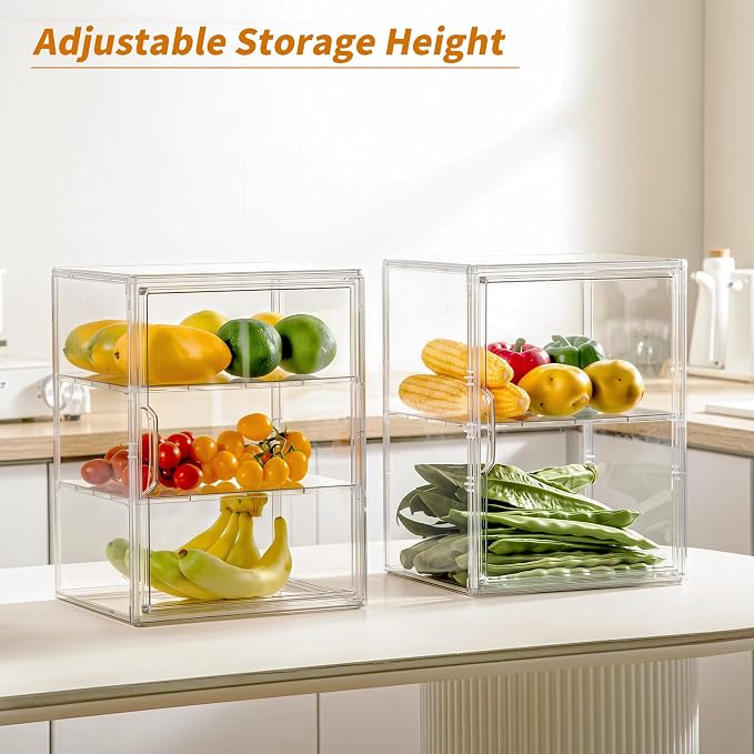 Bread Box for Kitchen Countertop, 3 Layers Pastry Display Case, 2 Pack | Adjustable Shelves, Magnetic Door, Clear Acrylic Display, Easy Assembly, Stable Design, for Bread, Cookies, Cakes & Pastries - Image 4