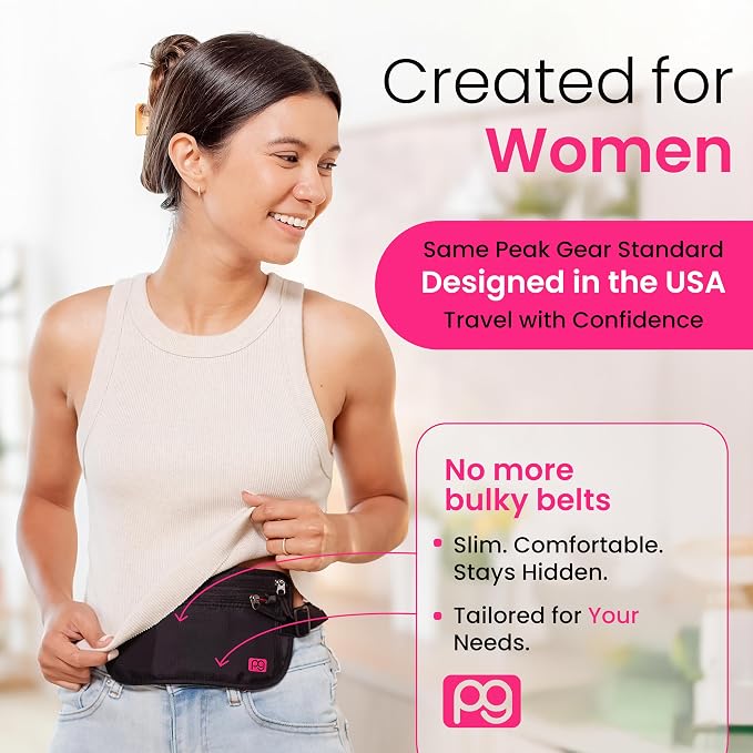 Peak Gear Women’s Money Belt - Hidden Travel Waist Pouch for Women | RFID Blocking, Slim Under-Clothes Passport Holder with PeakCharm Jewelry Pocket + 2 ReturnMe™ Recovery Tags - Image 2