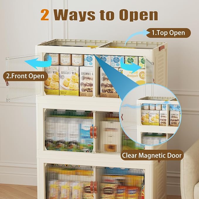 SAILUN 579Qt Stackable Storage Bins,Storage Cabinet with a Lid,3 Pack Cream | Stackable Storage Drawers with Lids,33.5" W x 19" D x 53" H,Featuring open-front Access for Clothes and Closet Storage - Image 3